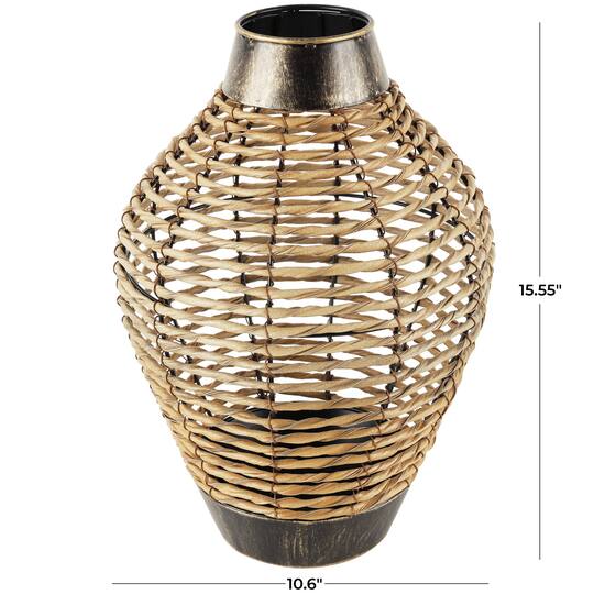 16" Brown Seagrass Handmade Twisted Vase